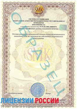Образец сертификата соответствия (приложение) Саракташ Сертификат ISO 13485