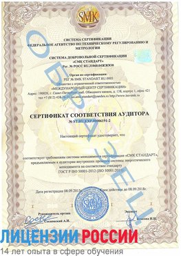Образец сертификата соответствия аудитора №ST.RU.EXP.00006191-2 Саракташ Сертификат ISO 50001
